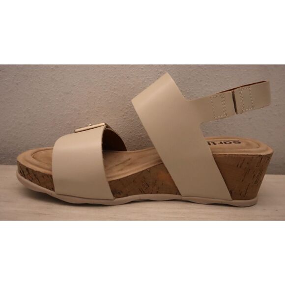 Earth Women's 8.5M Light Natural/Beige Leather Willa Mid Cork Wedge Sandals - Picture 9 of 13
